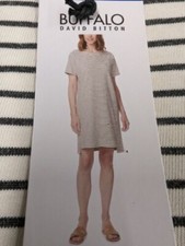 BUFFALO BY DAVID BITTON T SHIRT STRIPED BLACK CREWNECK DRESS LARGE