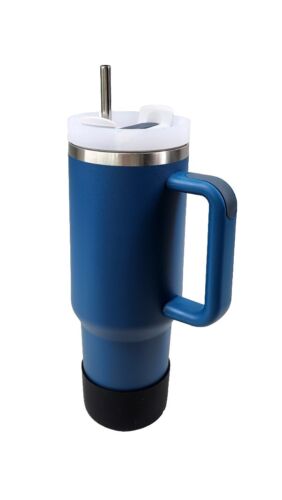 40 oz Tumbler With Handle And Straw Stainless Steel Navy Blue