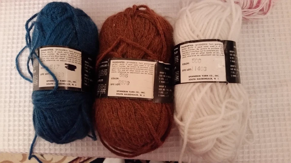 Spinnerin Arly France Acrylic/Mohair blue, white, and brown 3 50 gram balls! - Image 2 of 2
