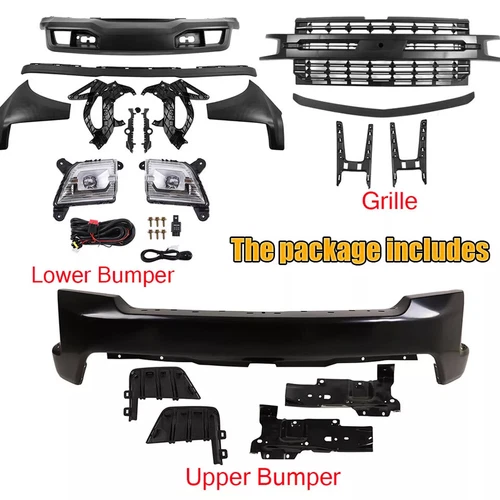 Front Bumper Grille Assembly Kit For 2019-2022 Chevrolet Silverado 1500 - Picture 3 of 17