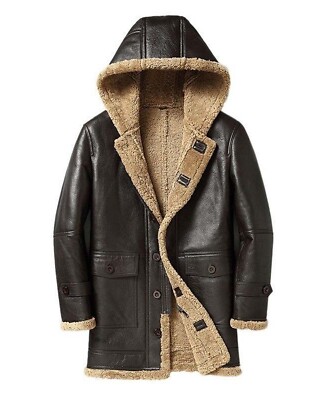 Men's Aviator Black B3 Real Shearling Sheepskin Leather Bomber Flying Fur Jacket