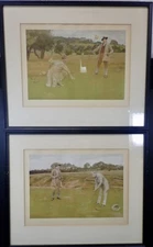 (2) vintage Golf Prints Framed under Glass by Walter Dendy Sadler (1854-1923)
