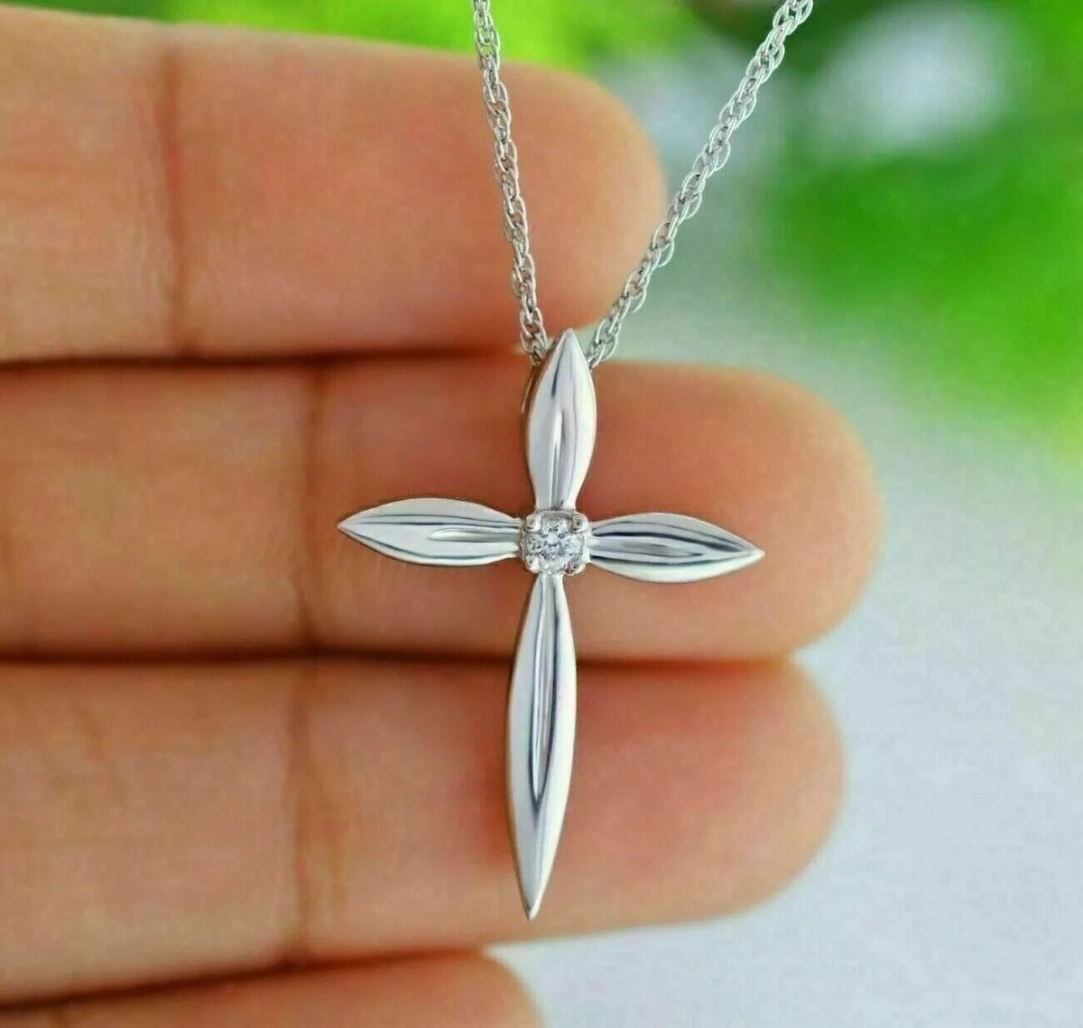 0.5Ct Round Cut Lab Created Diamond Cross Pendant Necklace 14K 