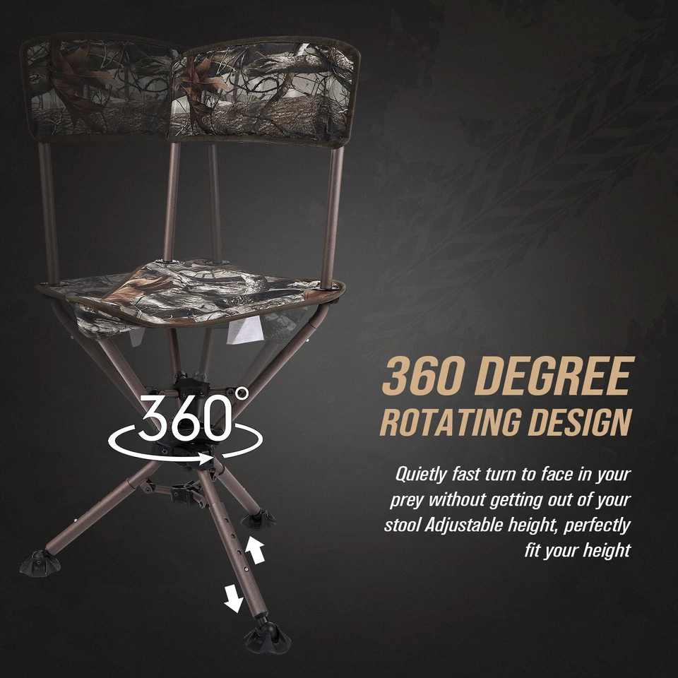 360° Tripod Swivel Hunting Chair Folding Blind Chair Camo Stool For Outdoor UTV - Image 3 of 4
