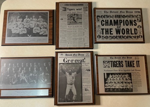 DETROIT TIGERS METAL ON WOOD CHAMPIONSHIP PLAQUES 1887 1902 1935 1945 1968 1984