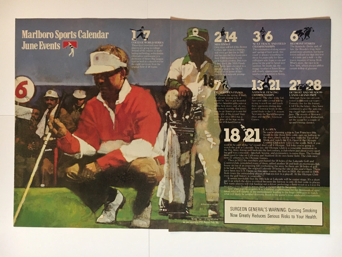 US Open Golf Marlboro Sports Calendar 1987 Vintage Print Ad 2 Pages 16x11  Inches | eBay