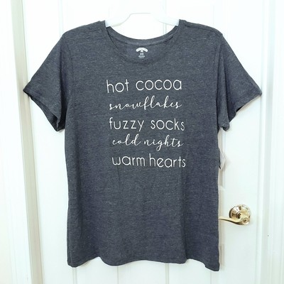 Womens Christmas Shirt Top Warm Heart Hot Cocoa XL NEW