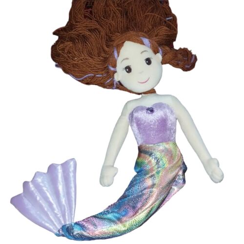 Aurora Mermaid Doll 27" plush  Purple Stuffed Soft Brown Red Red Hair Girl Toy - Picture 1 of 15