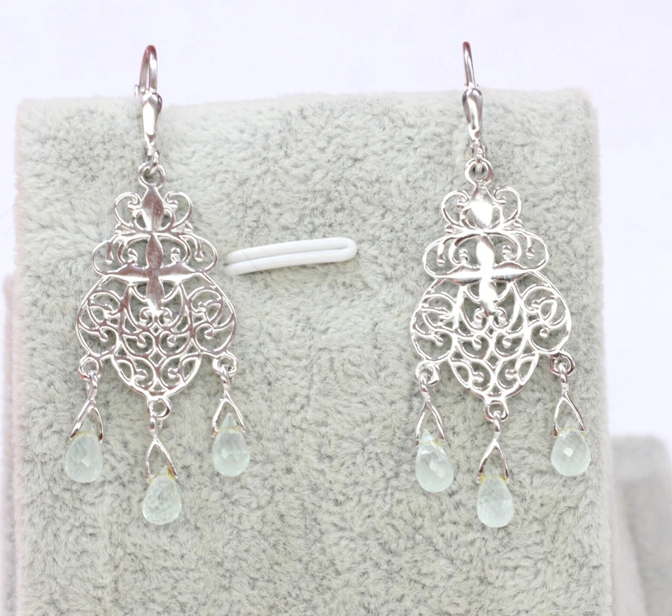 Romantico 3,75 Carati Prasiolite Pendenti 925 Argento Verde Ametista Ohrschmu - Immagine 4 di 4