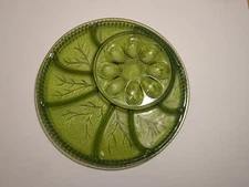 Indiana Glass Green Platter Deviled Egg Tray Tree Of Life Charcuterie. Vintage 