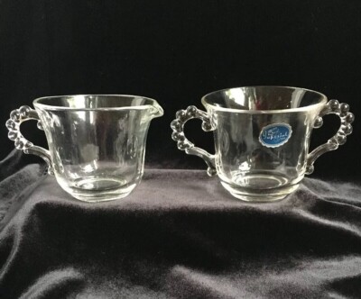 Candlewick Glass Cream and Sugar 2 Pc Set Original Tag Imperial Jeanette Glass