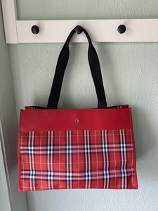 red burberry tote