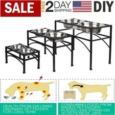 Double Bowl Puppy Dog Feeder Elevated Raised Stand Feeding Food Water Pet Dish