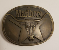 Vintage 1987 Marlboro Solid Brass Belt Buckle Longhorn Philip Morris