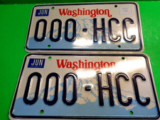 1991 vintage Washington License Plate Pair for YOM -000-HCC Low Number 000