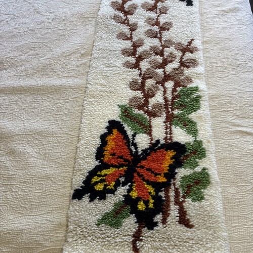VTG Butterfly & Willows Latch Hook Rug Wall Hanging Art 15"x48" MCM Boho Retro