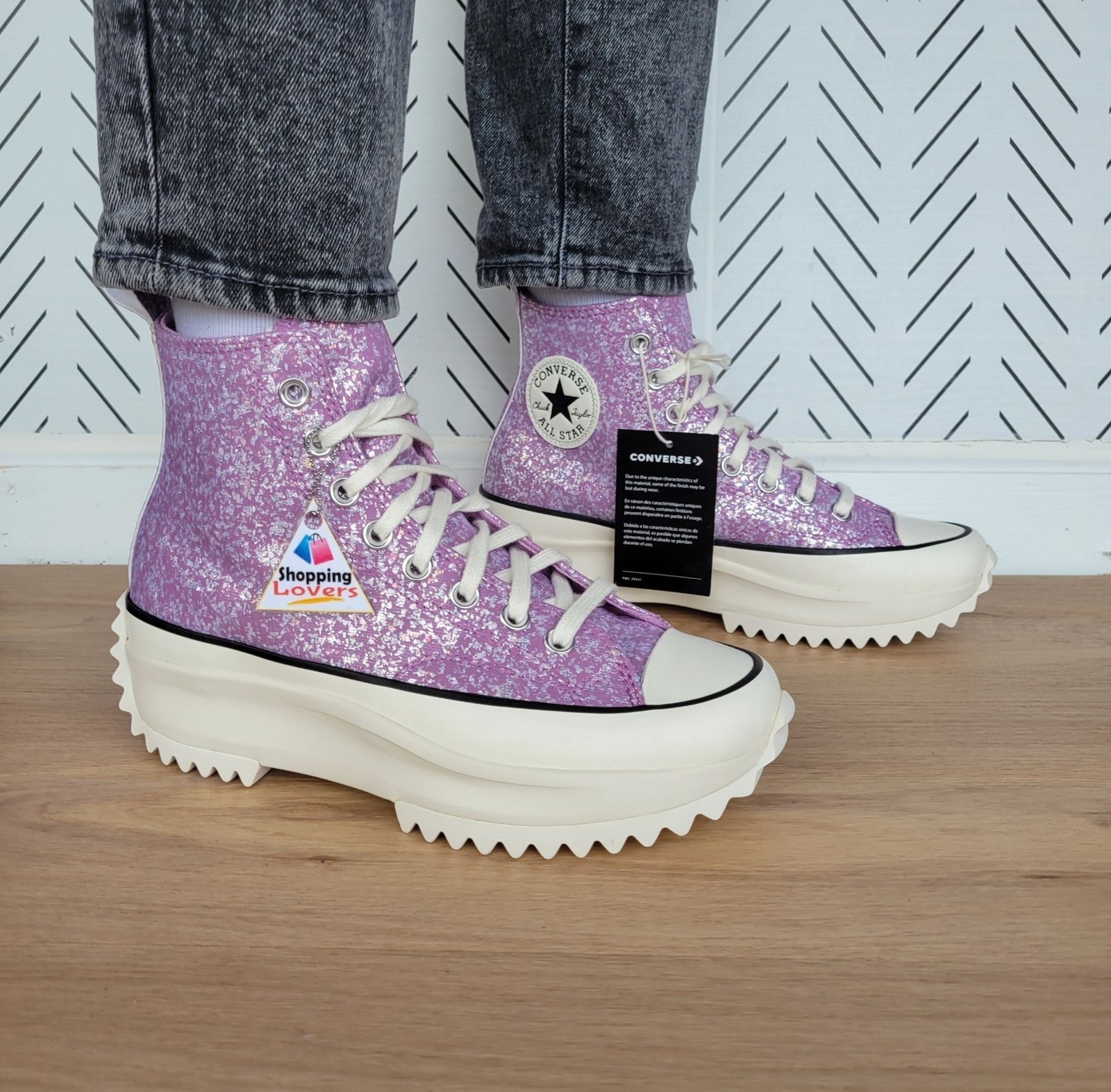 ⭐Converse Run Star Hike Hi 6 Womens Shoes Sneaker Purple Glitter Sneaker A10096C thumbnail 3