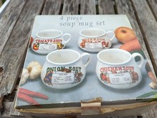 Soup mugs cups bowls with recipes - retro vintage, set of 4 Ceramic - Boxed 