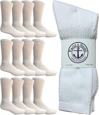 12 PK Yacht SMith Mens Soft Athletic Sports Crew Socks Ringspun Cotton - White