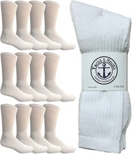 12 PK Yacht & SMith Mens Soft Athletic Sports Crew Socks Ringspun Cotton - White