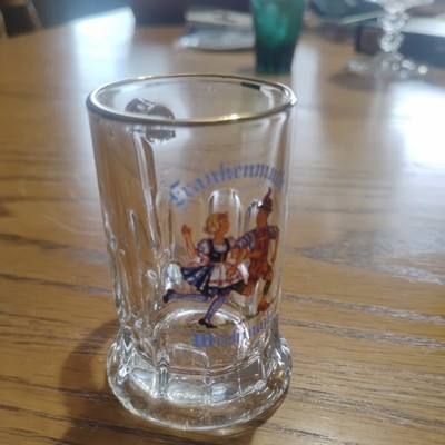 Frankenmuth Michigan Beer Stein shot glass 2 1/2 '' Tall With Gold At Rim 