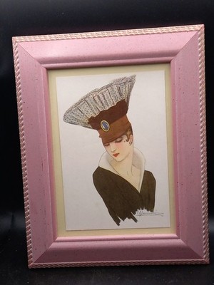 X3 Rahmen Drucke von Art Deco Frauen rosa Rahmen ideal für Badezimmer etc. ca. 7x8''