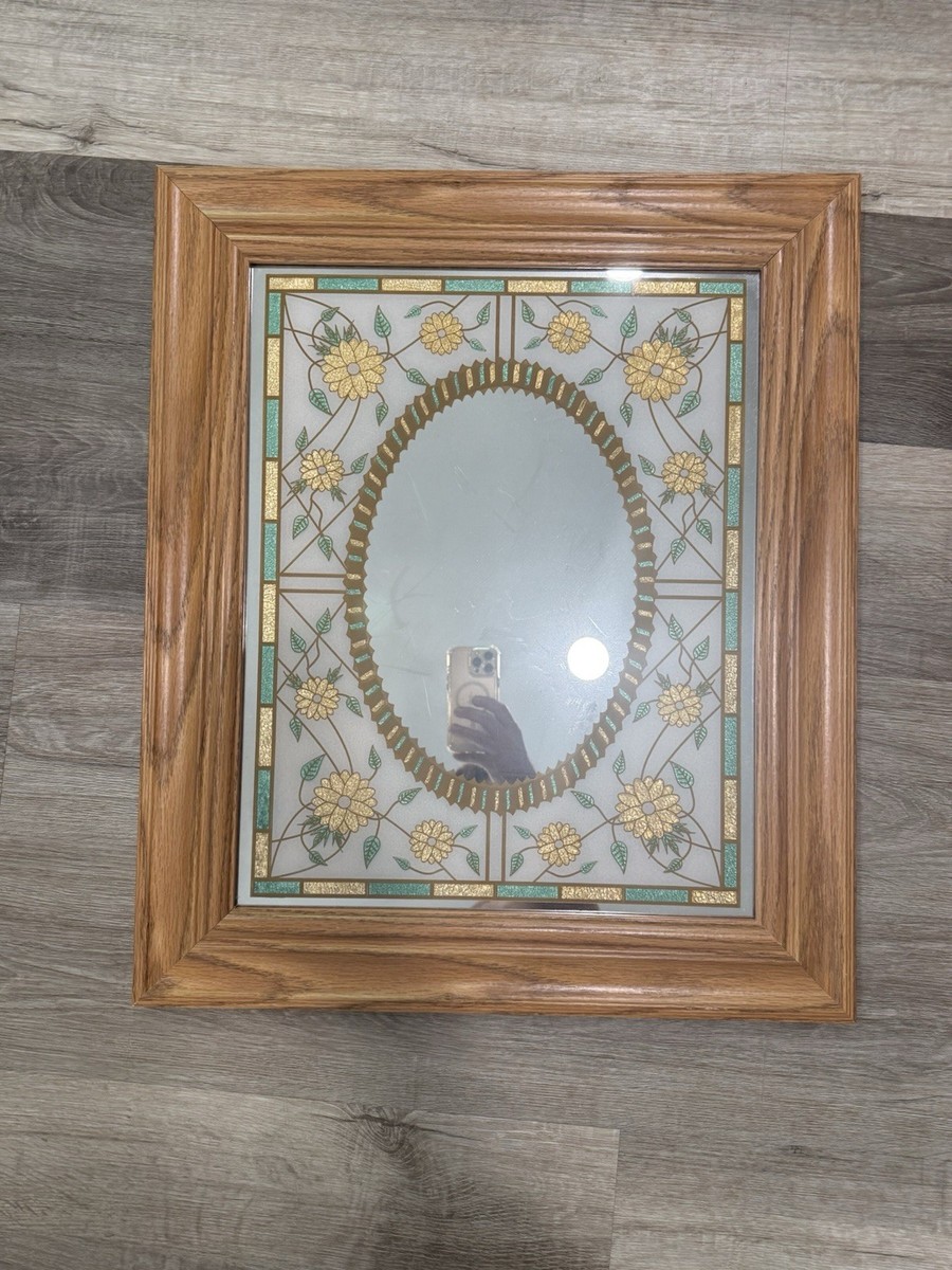 Windsor Art Marsel Wood Framed Wall Mirror Floral Scrolls Stained