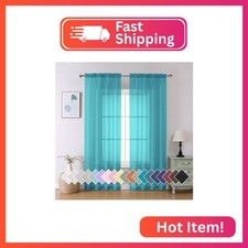 Aiyufeng Turquoise Sheer Curtains 90 Inches Long 2 Panels Set, Light Filtering S