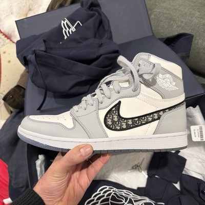 Jordan Dior Air Jordan 1 High OG Limited Edition Gray White Leather Sneakers