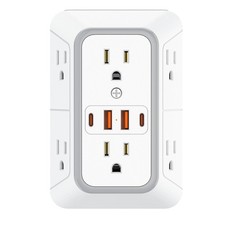 Outlet Extender, Multi Plug Wall with 6 AC Outlets and 4 1 pack, White