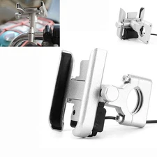 Handlebar Mirror Base Mount Motorcycle Cell Phone Holder USB Charger Accessories