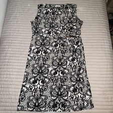 Calvin Klein Womens Stretch Floral Black & Gray Midi Office Sleeveless Dress M