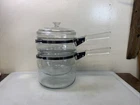 Vintage Pyrex Flameware Double Boiler with Lid #6763  3 Pieces 1 1/2 QT USA Made