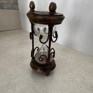 Vintage Hourglass Mechanical Timer Wood Metal Glass Dark Brown Analogue Medium