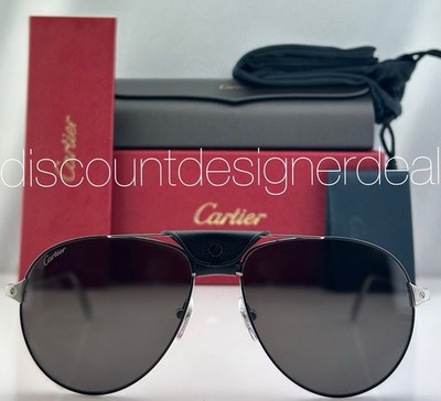 Cartier Aviator Sunglasses Men Black Gray Metal Gray Lens 59mm