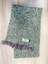 Mucros Weavers Ireland Boucl Wool Scarf Green Purple Fringe Cozy Wrap