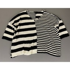 Lane Bryant Sweater Plus Size 26/28 Black White Striped V-Neck 3/4 Sleeve