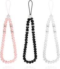 3Pcs Beaded Phone Lanyard Wrist Strap Cell Pink,white,black