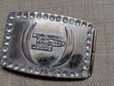 vintage Y2K rhinestone PHAT FARM belt buckle STUDDED chrome western cowboy