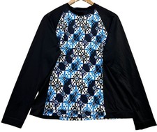 Lands End Womens Rash Guard Swim Tee Long Sleeve Stretch Size XL Multi Printed