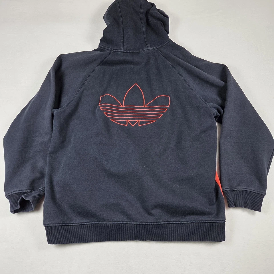 Adidas Trefoil Full Zip Hoodie Men's L Black Red Sports Streetwear Cotton Blend - Image 2 of 4