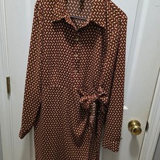 MICHAEL Michael Kors Geo Print Faux Wrap Shirt Dress Orange Brown XL