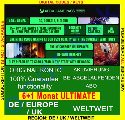 Xbox Game Pass Ultimate 6+1 Monat Game Pass Essential Download Code DE EU GLOBAL