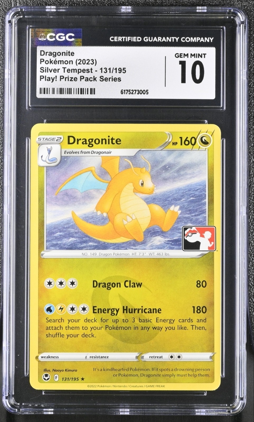 CGC 10 GEM MINT Dragonite 131/195 Pokémon Play! Prize Pack Series 2023