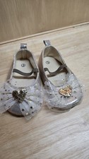 Girls Gold Glitter Heart Bow Flat Ballet Shoes Size 3 Unbranded