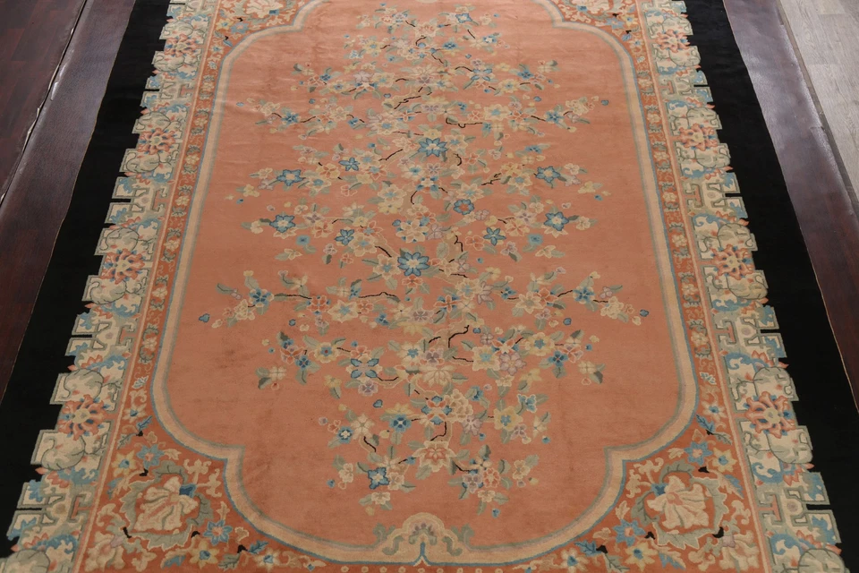 Vintage Vegetable Dye Floral Art Deco Nichols Chinese Rug 10x14 ft Oriental Rug - Image 3 of 4