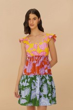 New FARM RIO mixed tropical swing mini dress in yellow multi. Size L