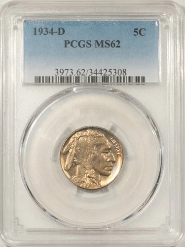 1934-D BUFFALO NICKEL - PCGS MS-62