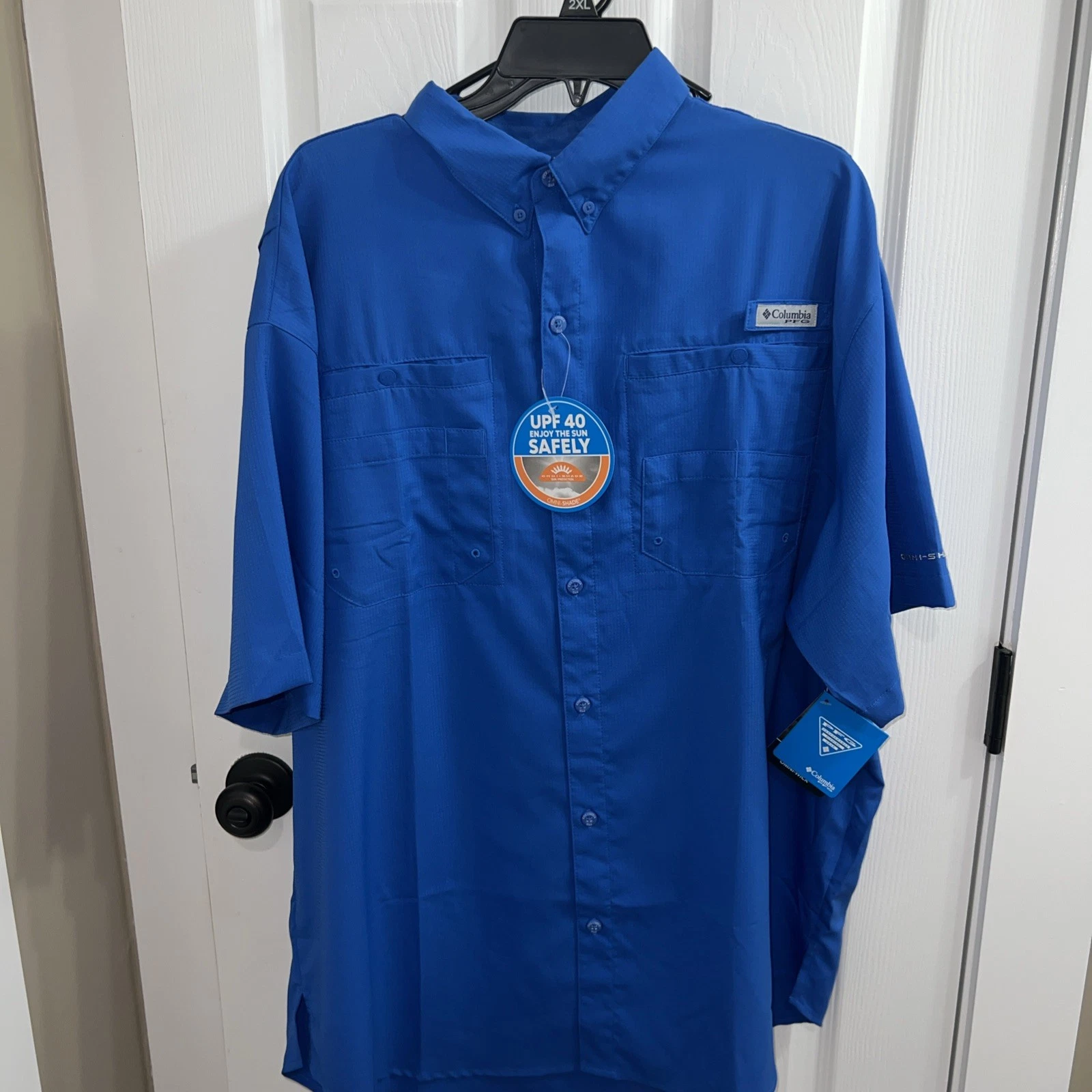 Columbia Men's Short Sleeve Omni Shade PFG fishing Shirt Blue XL