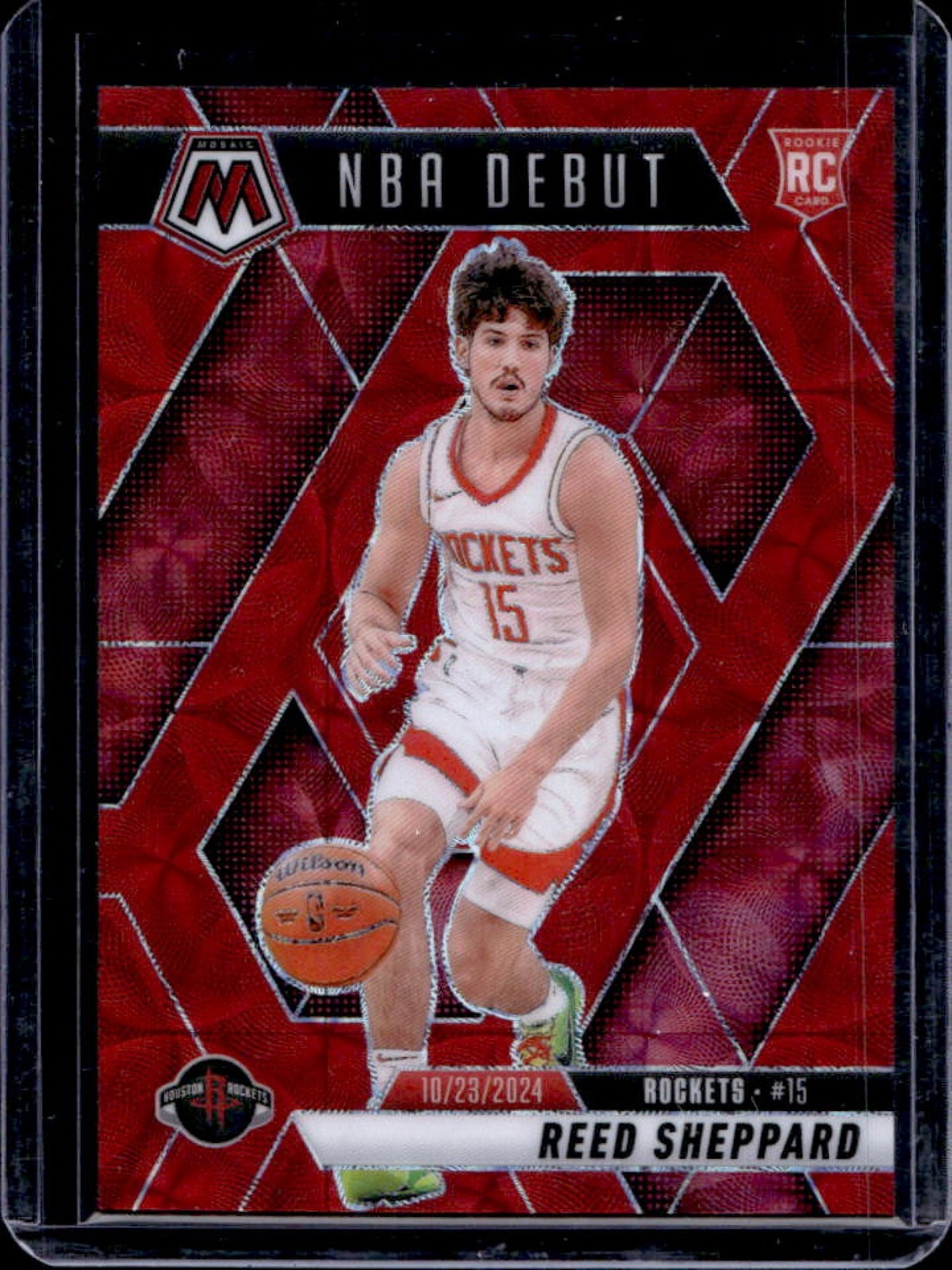 2024-25 Mosaic Reed Sheppard RC International Red NBA Debut #28/75 Rockets